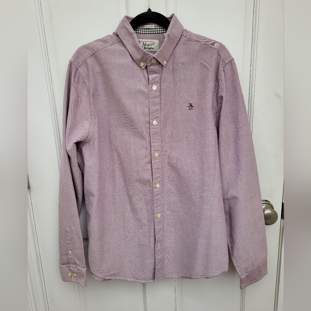 Men's XL Penguin long sleeve collared button down shirt contrast cuffs slim fit